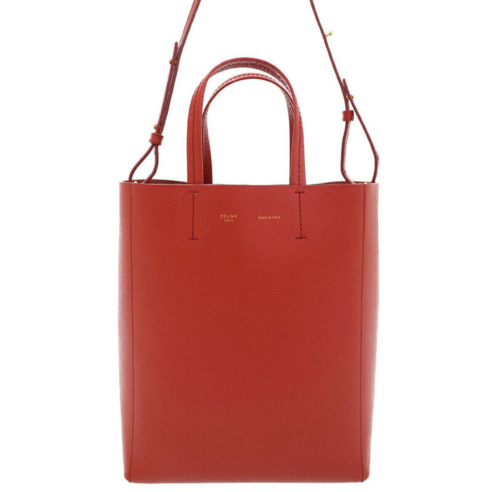 Celine Vertical Cabas tote Shoulder bag grained leather Red